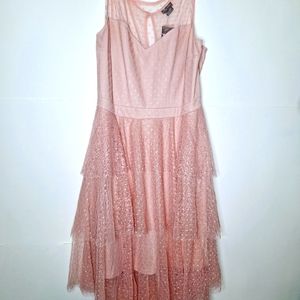 NWT City Chic plus size  Easter salmon pink high-low Swiss dot dress.
